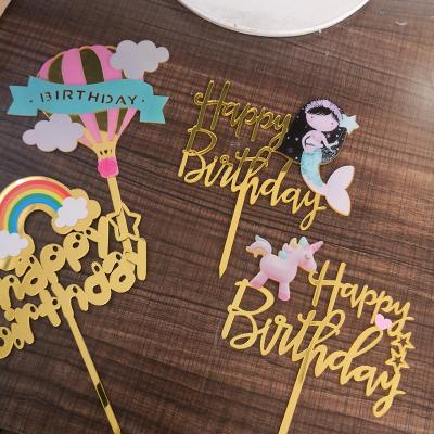 China Happy Birthday Glitter Cake Topper2.5cm 1PCs Happy Birthday Acrylic Cake Toppers For Baby Shower Cake Flags Personalized Cake Decoration for sale