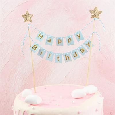 China Happy Birthday Glitter Cake Topper2.5cm Cake Topper Flag Banner Birthday Cake Decoration Baby Shower Boy Girl Wedding 1st for sale