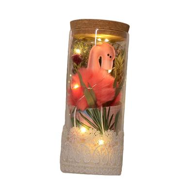 China Creative Eco-friendly LED String Lights Glass Tube Dried Flowers Wishing Vase Ornaments Roses In Glass Bottle Valentines Gifts for sale