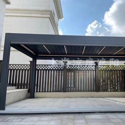 China Popular Design Aluminum Pergola Louvre Waterproof Electric Roof Pergola Custom Motorized Easily Assembled Gazebo With Led Lights for sale