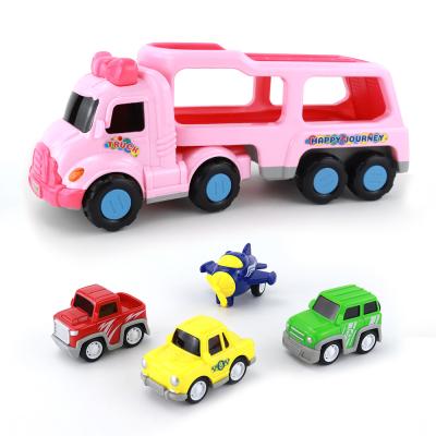 China Toy Amazon Hot Selling Educational Pink Inertial Noise Friction And Lightweight Double Decker Bus Storage Car Friction Tractor for sale