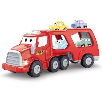 China Dropshipping Electric Multifunctional Red Cartoon Inertial Noise And Light Double Decker New Friction Car Set for sale