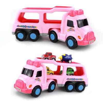 China High Quality Cars Carrier Vehicles Toy Long Life Pull Back Double Layers Rubbing Pink Truck For Kids for sale