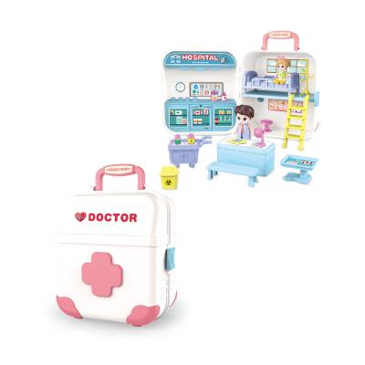 China Electric Educational Toys Pretend Play Set Pink Assembled Kit Medical Chest Doctor Role Play First Aid Set for sale