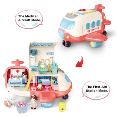 China 2021 SOUND AND LIGHT New Plastic Pretend Play Toys Set 2 IN 1 Medical Airplane With Sound And Light for sale