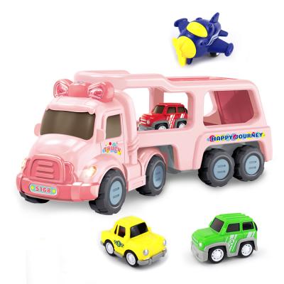 China Electric Educational Pink Inertial Noise And Double Decker Bus Light Car Assembled Transport Cars for sale