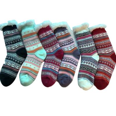 China Fleece Slipper Anti-Skid Grips Unisex Fur Lined Warm Color Room Floor Socks for sale