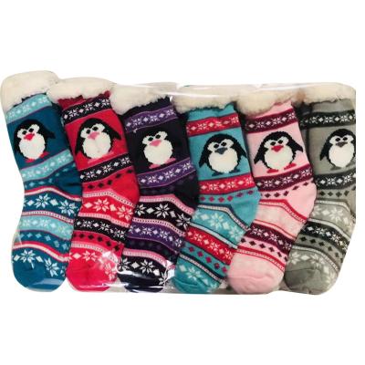 China Custom Warm Inner Women's Socks Anti-skid Floor Cartoon Pattern Adult Medium Tube Socks for sale