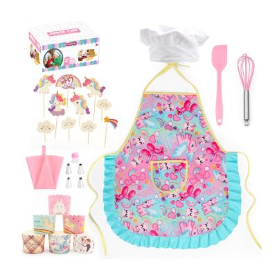 China Amazon Hit 26Pcs Toy Include Apron Chef Hat Utensils Cake Cutter Silicone Cupcake Molds Kids Chef Role Play Cooking and 25*15.5*10.5 for sale