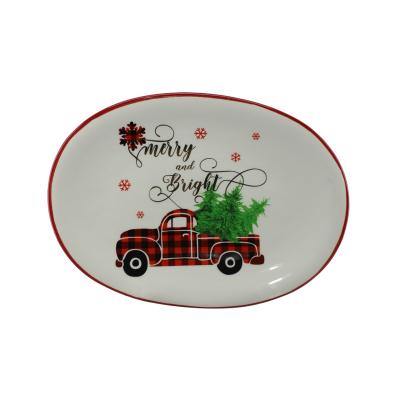 China DTK Stocked Ceramic Stocked Dinner Plates Ceramic Christmas Taco Dishes Oval Dinner Dishes for sale