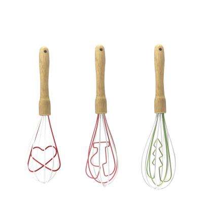 China DTK Wooden Handle Stocked Manual Egg Beaters Kitchen Tools Hand Egg Mixer Silicone Beat Wire Egg Beater Tool Milk Mixer for sale