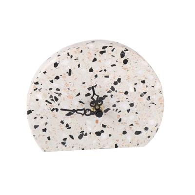 China Antique style terrazzo design terrazzo stone table clock small luxury table clock for sale