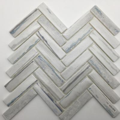 China Modern China Kitchen Backsplash Inkjet Printed Herringbone Recycled Glass Mosaic for sale