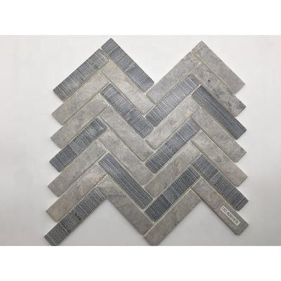 China Modern Wall Decorate Kitchen Backsplash Inkjet Printed Herringbone Recycled Glass Mosaic for sale