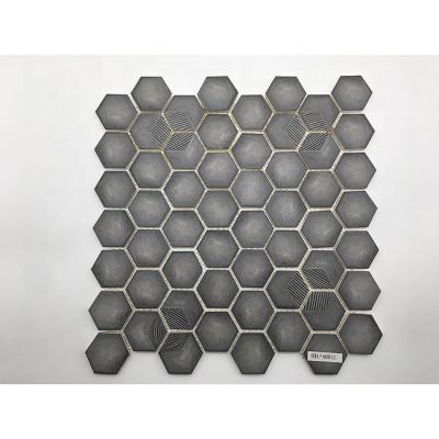 China Modern Kitchen Backsplash Giclee Printed Recycled Glass Hexagon Mosaic for sale