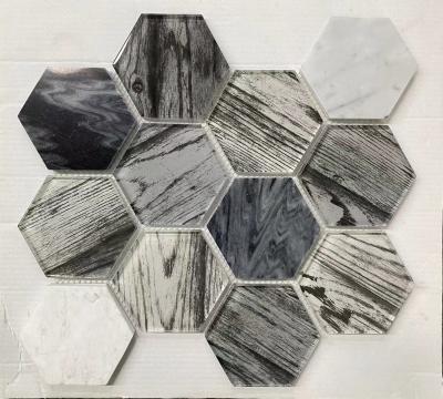 China CLASSIC glass mix crystal mosaic wall tile hexagon printing inkjet marble stone mosaic tiles for sale