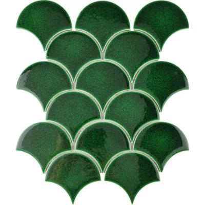 China Cracked Shape CLASSIC Blue Ice Ceramic Fan Mosaic For Swimming Pool Floor Tiles for sale