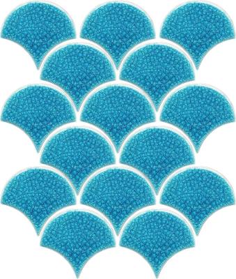 China CLASSIC Blue Fan Shape Fish Scale Ice Split Ceramic Mosaic For Pool Floor Wall Mosaic Tiles for sale