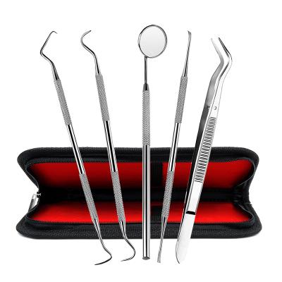 China 304 Stainless Steel 5 PCS Scraper Dental Hygiene Set Oral /Teeth Clean Teeth Dental Tools With Mouth Mirror for sale