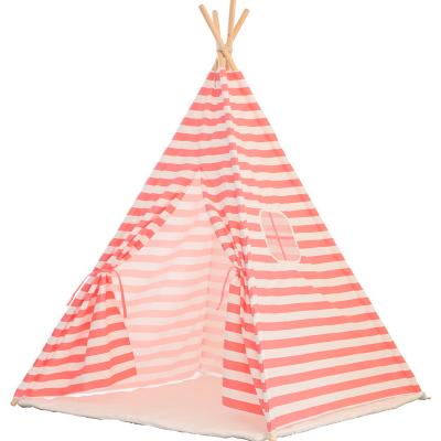 China Soft Toy Kids 100% Canvas Home Theater Window Soft Indian Play Tent Gray Striped Teepee for sale