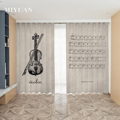 China Latest Blackout Fashion Designs Elegant Musical Instrument Note Music Piano Violin Printed Curtains For Bedroom Living Room Music Room for sale