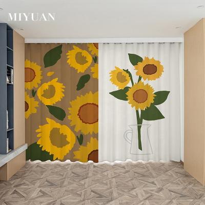 China Blackout Curtain Nordic Modern Cool Design Blackout Style Sunflower Printed Blackout Curtain For Living Room Bedroom Kitchen Decoration for sale