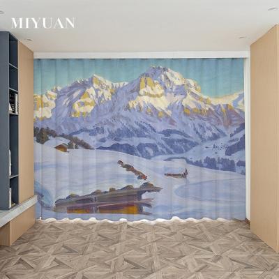 China 3D Blackout Snow Mountain Landscape Oil Painting Style Digital Printed Swiss Curtain For Bedroom Living Room Kitchen Decoration for sale