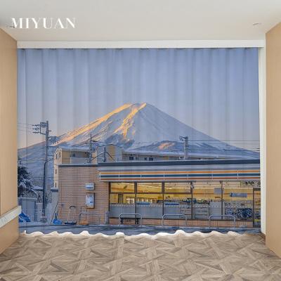 China Living room bedroom style oil painting landscape mountain blackout small town Mount Fuji snow decorative curtain in Swiss partition background for sale