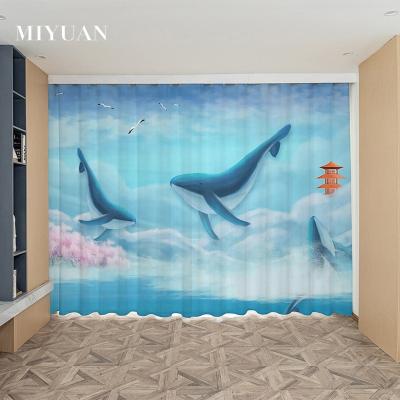 China Blackout Hd 3D dreamy whale sky anime digital printed starry curtains for living room bedroom hotel background decoration for sale