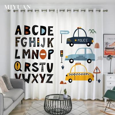 China Latest Design High Quality Blackout 3D Printed Cartoon Car Excavator Engineering Vehicle Window Curtains For Boys Kids Nursery Bedroom for sale