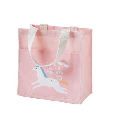 China Handled Printing Shopping Handbag Reusable Women's Beach Shopping Bag Cotton Shoulder Tote Canvas Bag for sale