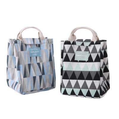 China Waterproof Nordic Multifunctional Geometric Pattern Bag Cotton Cloth Picnic Insulation Box Lunch Cooler Bag for sale