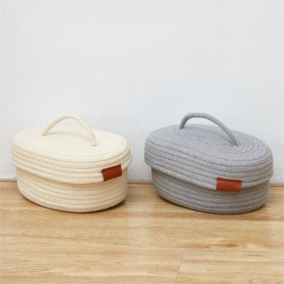 China Sustainable Decorative Baskets Shelves Table Natural Cotton Rope Lidded Basket Other Storage Basket Set For Home for sale