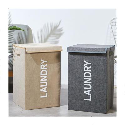 China Viable Factory Wholesale Square Cotton Durable Canvas Fabrics Other Folding Storage Baskets With Lid Handle Laundry Basket for sale