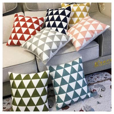 China Anti-Static Decorative Geometric Tile Shape Bed Home Decor Embroidery Canvas Cotton 45*45 Ready Made Cushion Cover for sale