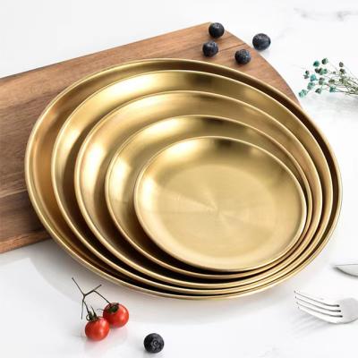 China High Quality Morden Gold Food Dish Korea Round Style Stainless Steel Plates and Decorative Dishes Stainless Steel Trays for Restaurant for sale