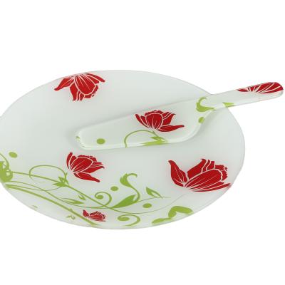 China Sustainable glass cake plate and shovel set for sale