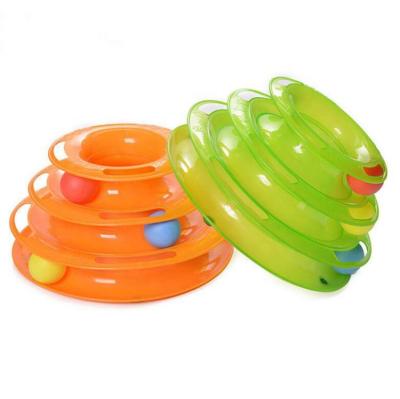 China Sustainable Funny Pet Products 3 Layers Plastic Ride Toy Interactive Pet Toy With Ball for sale