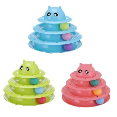 China 4 Layers Funny Liveable Cat Moving Toy Ride Kitten Pet Balls Track Interactive Plastic Disc Circle Turntable for sale