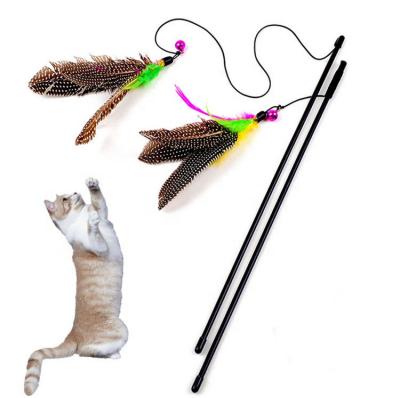 China Viable Multi-colors Feather Artificial Temptress Cat Toy Rod With Bell for sale