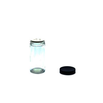 China Sustainable Custom Black Lid And Inner Hold Glass Salt And Pepper Shaker Seasoning Bottle for sale