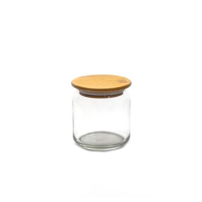 China Folding Lid Cover Soda Lime Glass Food Storage Small Size Bamboo Jar for sale