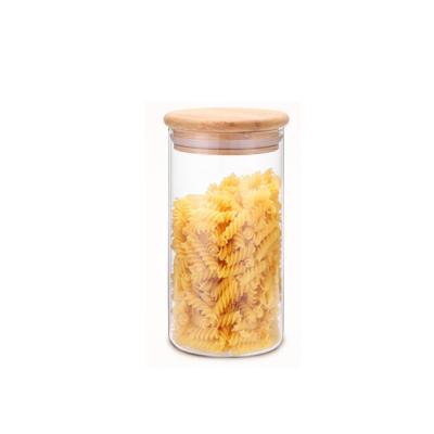 China Bamboo Folding Cover Soda Lime Glass Food Storage Jar for sale