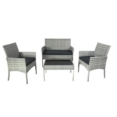 China Modern Outdoor Modern Rattan Sofa Garden Furniture Simple Wicker Sofa Patio Set 4 Pcs With Table for sale