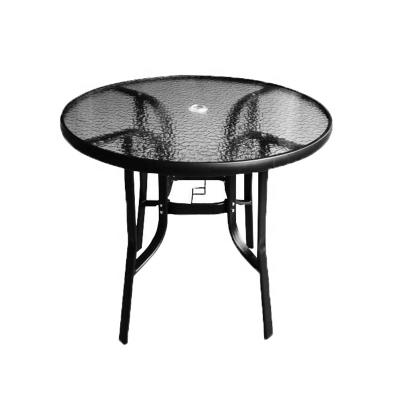 China Modern Classic Tempered Glass Metal Outdoor Bistros Around Patio Garden Table for sale