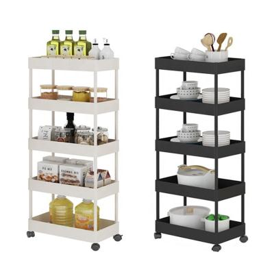 China 5 Tier Storage Cart Organizer Bathroom Kitchen Drainer Eco-friendly Plastic Cart With Basket With ABS Plastic Basket for sale