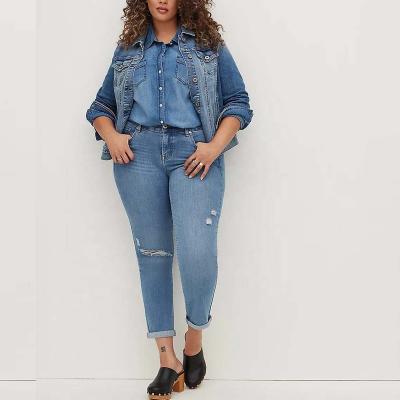 China Good Quality Mid Viable Washed Ripped Distressed To Lift Plus Size Jeans Best ODM OEM Stretch Fabric 2xl--8xl Womens Jeans for sale