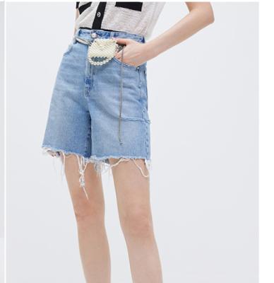 China Women Breathable Jeans 2022 Bead Waist Bag Girls Shorts Flower Waist Bag Middle Pants Embroider And Beads for sale