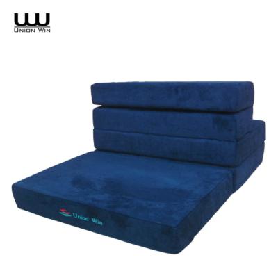 China Foldable Navy Blue Velvet Fabric Foam 5-Folding Sofa Bed Mattress for sale