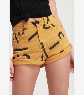 China Fashion Denim Shorts Women Wholesale Dark Yellow Short Jeans QUICK DRY Printing for sale